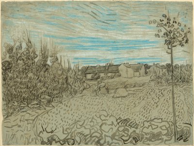Häuser mit einer Frau, die im Mittelgrund arbeitet von Vincent van Gogh