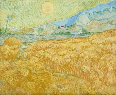 Die Ernte, Kornfeld mit Schnitter von Vincent van Gogh