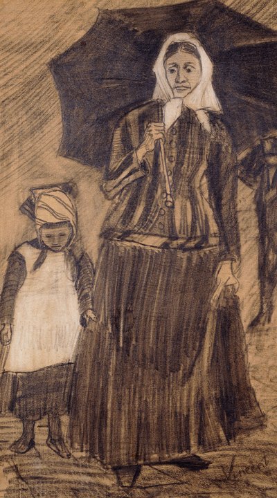 Sien unter einem Regenschirm mit einem Mädchen, 1882 von Vincent van Gogh