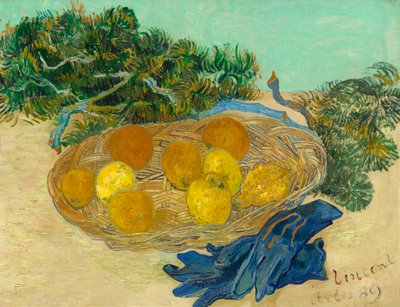 Stillleben mit Orangen und Zitronen mit blauen Handschuhen von Vincent van Gogh