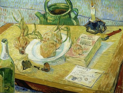 Stillleben mit Zeichenbrett, Pfeife, Zwiebeln und Siegellack von Vincent van Gogh