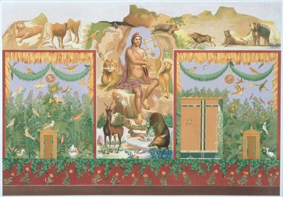 Orpheus zähmt die Tiere, Rekonstruktion eines Freskos aus Pompeji von Vincenzo Loria