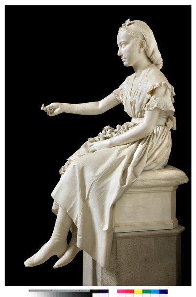 Porträt der Marquise Virginia Busti Porro als junges Mädchen oder junge Dame, die eine Blume anbietet von Vincenzo Vela