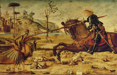 St. Georg tötet den Drachen, 1502-07 (Detail) von Vittore Carpaccio