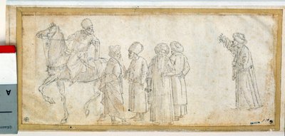 Türken, einer von ihnen zu Pferd. Zeichnung in brauner Tinte und Waschung von Vittore Carpaccio (1450-1526). Paris. Louvre Museum von Vittore Carpaccio