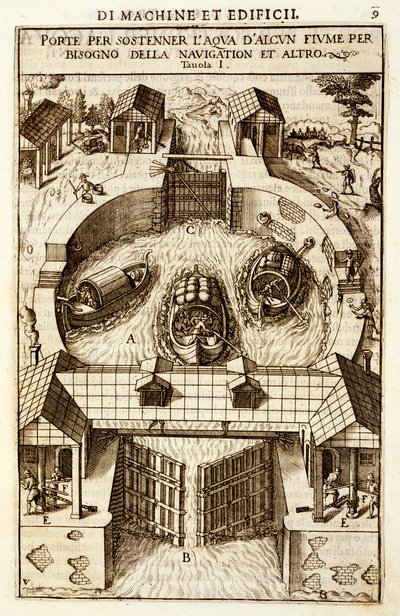 Hydraulische Maschine für eine Kanal- oder Flussschleuse, 1607 von Vittorio Zonca