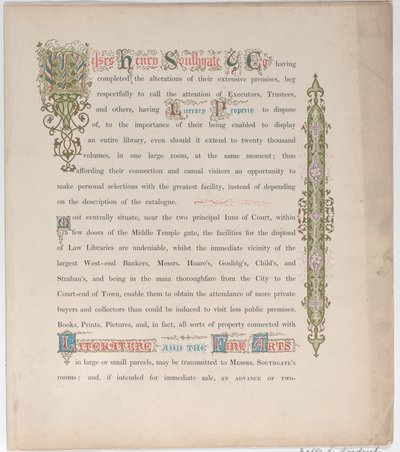 Handelskarte für Messrs. Henry Southgate & Co., Buchhändler, 19. Jahrhundert von Vizetelly and Company