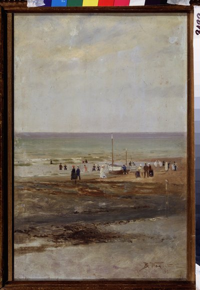 Am Strand. Gemälde von Vladimir Yegorovich Makovski (1846-1920), Öl auf Leinwand von Vladimir Egorovic Makovsky