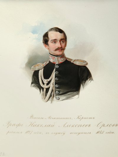 Porträt von Graf Nikolai Alexeyevich Orlov (Aus dem Album der Kaiserlichen Leibgarde) von Vladimir Ivanovich Hau