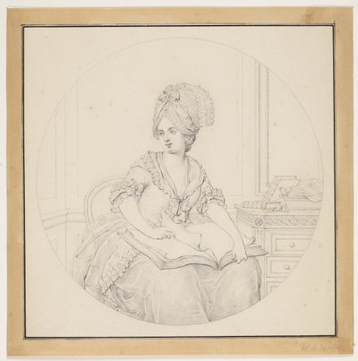 Jüngere Dame, die in einem Folianten blättert, der auf ihrem Schoß liegt von W.A. Müller