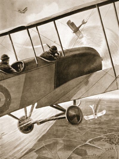 Kapitän Bell-Irving im Kampf mit drei feindlichen Flugzeugen von W. Avis