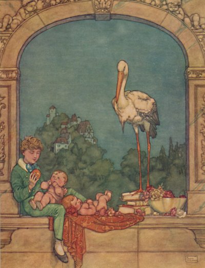 Wir werden ihm zwei Kleine bringen, einen Bruder und eine Schwester, um 1930 von William Heath Robinson