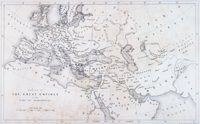 Die großen Reiche zur Zeit Karls des Großen, um 1850 von W Hughes