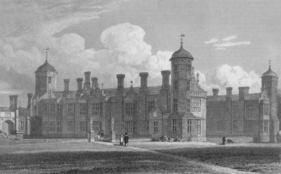 Cobham Hall, Nordwestansicht Kent, 1823 von W. Wallis