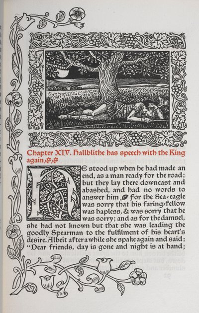 Kapitel XIV. Hallblithe spricht erneut mit dem König. Abbildung eines schlafenden Mannes unter einem Baum. von Walter Crane