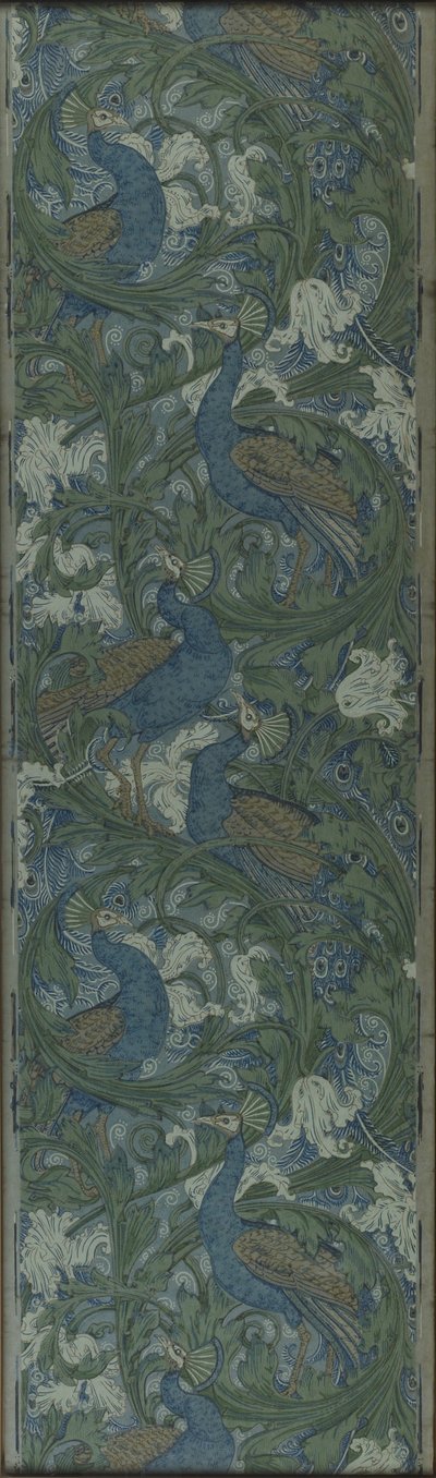 Geschnittenes Paneel von Feigen- und Pfauen-Tapete, um 1895 von Walter Crane