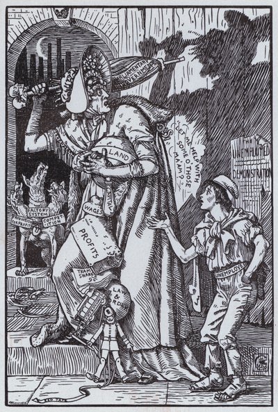 Mrs Grundy erschreckt sich vor ihrem eigenen Schatten von Walter Crane