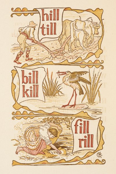 Reimwörter, die mit dem Buchstaben L enden. Pflügen. Ein Storch. The Golden Primer von Walter Crane