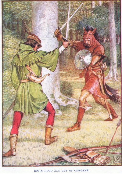 Robin Hood und Guy von Gisborne, ca. 1920 von Walter Crane