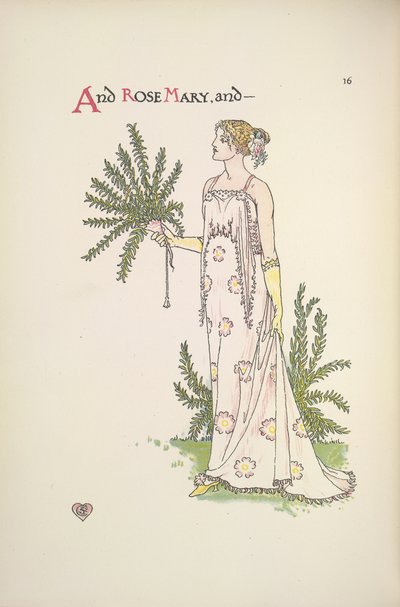 Rose Mary. Eine junge Frau, die eine Pflanze hält von Walter Crane