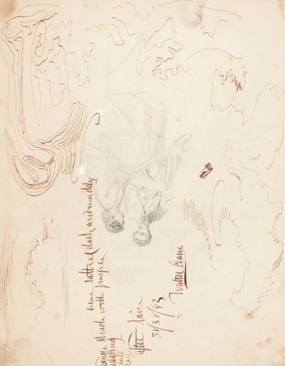 Skizze eines sitzenden Paares mit Wolkenstudien [verso] von Walter Crane