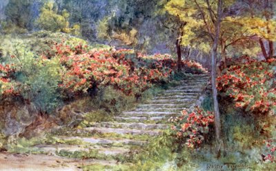 Azaleen bei einer alten Treppe, Kyoto von Walter Frederick Roofe Tyndale