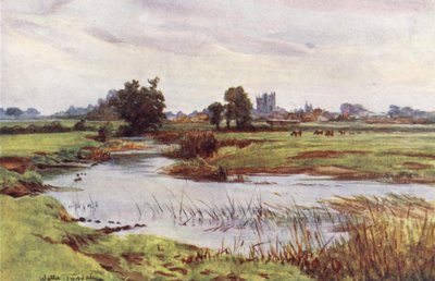 Wessex: Der Stour, Wimborne Minster in der Ferne von Walter Frederick Roofe Tyndale
