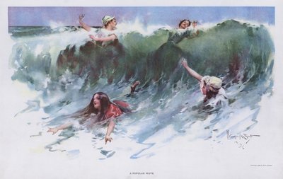 Eine beliebte Welle: Frauen spielen in den Wellen am Meer von Walter Granville Smith