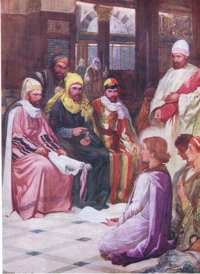 Der junge Jesus im Tempel, aus Das Bibelbilderbuch, veröffentlicht von Thomas Nelson, ca. 1950 von Walter Grieve