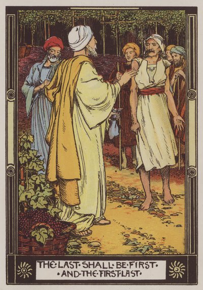 Die Arbeiter im Weinberg (Farblithografie) von Walter Jenks Morgan