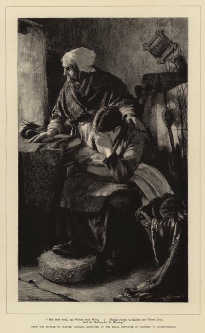 Männer müssen arbeiten, und Frauen müssen weinen, obwohl Stürme plötzlich und Wasser tief sind, und die Hafenbar stöhnt von Walter Langley