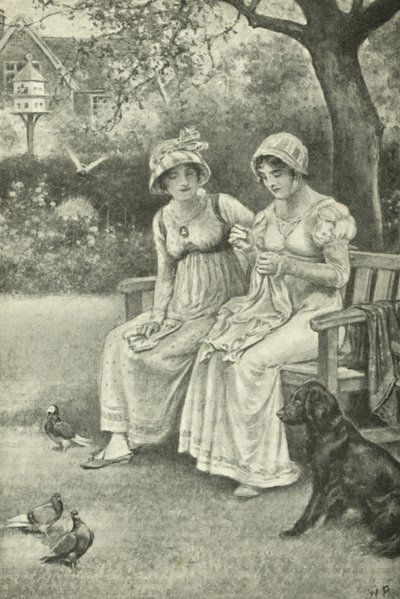 Jane Austen beim Nähen mit ihrer Schwester Cassandra im Pfarrgarten von Walter Paget