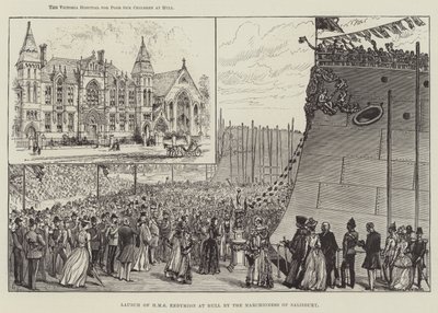 Stapellauf der HMS Endymion in Hull durch die Marquise von Salisbury von Walter Paget