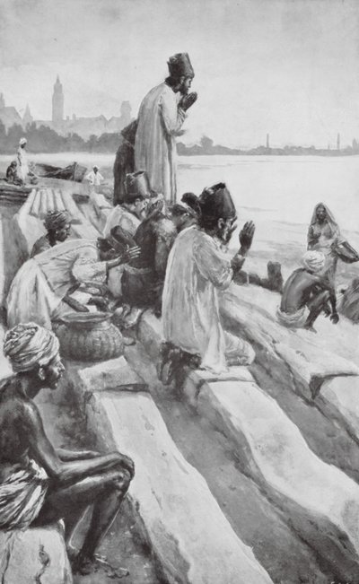Parsen verehren die aufgehende Sonne am Strand von Bombay von Walter Paget