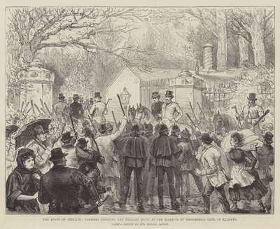 Der Zustand Irlands, Bauern stoppen die Reloare-Jagd am Tor des Marquis von Drogheda in Kildare von Walter Paget