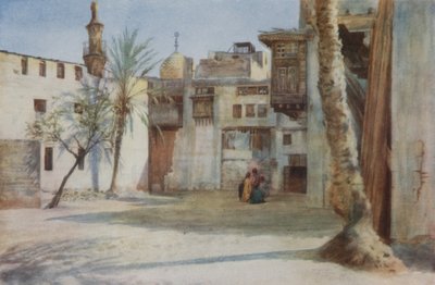 Ein Hof in der Nähe des Zeltmacher-Basars, Kairo, Farblithografie von Walter Spencer Stanhope Tyrwhitt