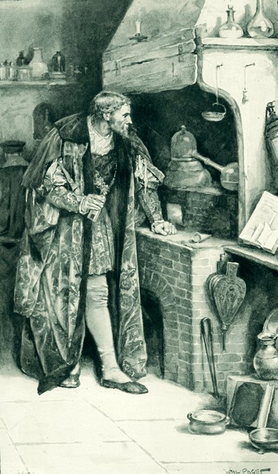 Jakob IV. als Alchemist in seinem Labor von Walter Stanley Paget