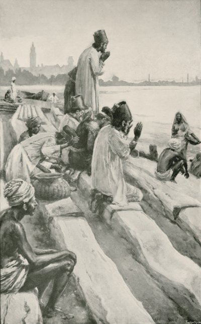 Parsen verehren die aufgehende Sonne am Strand von Bombay von Walter Stanley Paget