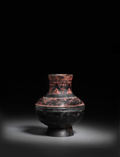 Kleiner rot bemalter schwarz lackierter Keramiktopf, Hu, 476-221 v. Chr. von Warring States period Chinese School