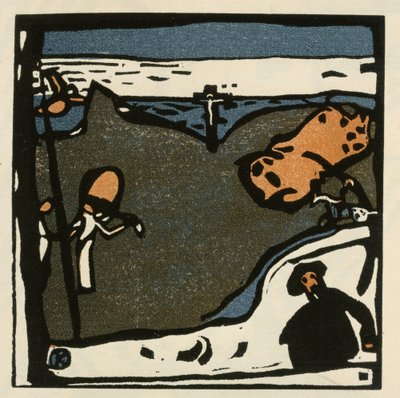 Landschaft mit Figuren und Kruzifix (Blatt 49 aus: „Klänge“) von Wassily Kandinsky