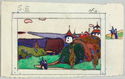 Landschaft mit Paar in mittelalterlicher Tracht, verso: Fragment eines geharnischten Ritters von Wassily Kandinsky