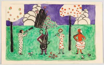 Vier Musikanten in Landschaft von Wassily Kandinsky