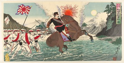Eine Darstellung des heldenhaften Kampfes von Kapitän Matsuzaki während der Schlacht bei Songhwan von Watanabe Nobukazu
