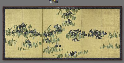 Schwertlilien, eines von einem Paar sechsfaltiger Bildschirme, 1700er Jahre von Watanabe Shiko