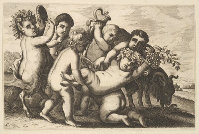 Fünf Jungen, zwei Satyrn und eine Ziege Kopie, 17. Jahrhundert von Wenceslaus Hollar