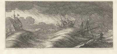 Galeere und andere Schiffe in einem Seesturm von Wenceslaus Hollar
