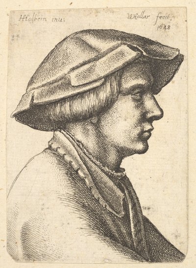 Kopf eines jungen Mannes mit Hut im Profil nach rechts, 1648 von Wenceslaus Hollar
