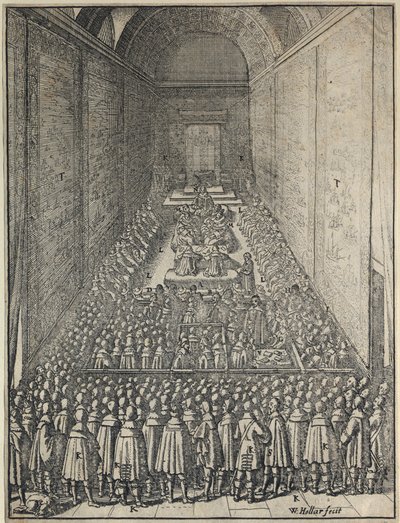 Innenansicht des House of Lords in Sitzung, Palace of Westminster, London, ca. 1650 von Wenceslaus Hollar