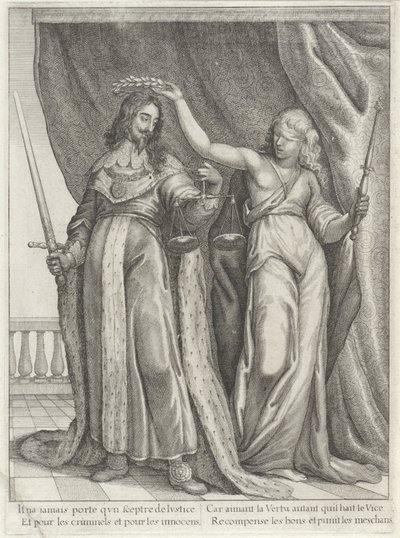 König Karl I. von England, gekrönt von Justitia von Wenceslaus Hollar