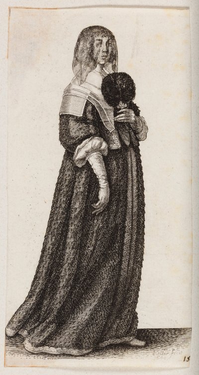 Frau mit Schleier und einem Fächer mit Federn von Wenceslaus Hollar